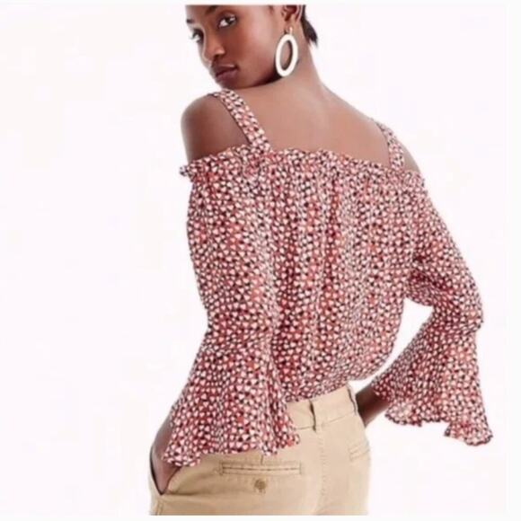 J. Crew Heart Print Off-the-Shoulder Silk Blouse - Picture 2 of 9
